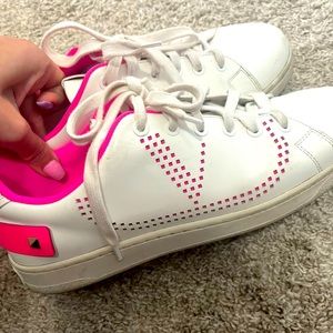 Valentino Rockstud Sneakers Shoes with neon pink